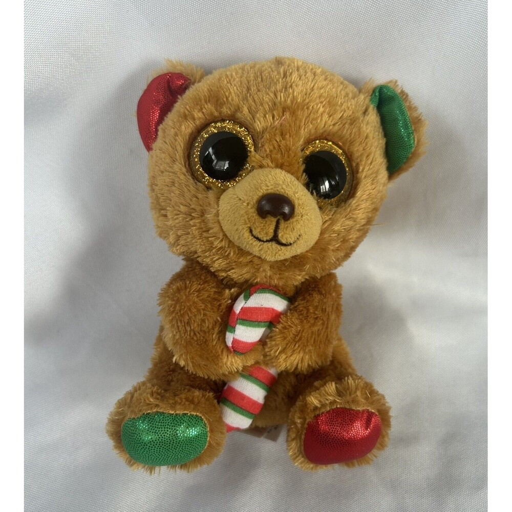 Ty Silk Beanie Boos 6” Bella the Christmas Teddy Bear With Candy Cane Plush